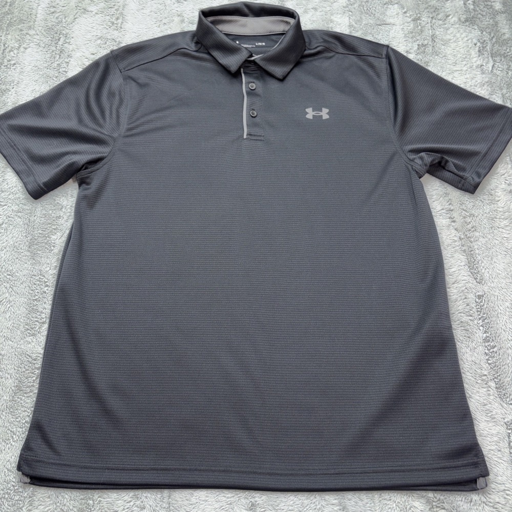 Under Armour Heatgear Golf Polo Shirt Mens Lg Black Short Sleeve Logo‎